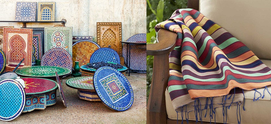 moroccan throw and moroccan design tables