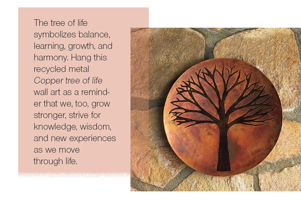 The tree of life symbolizes balance, learning, growth, and harmony. Hang this recycled metal Copper tree of life wall art as a reminder that we, too, grow stronger, strive for knowledge, wisdom, and new experiences as we move through life.