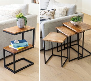 Image of Reclaimed Wood S Table and Live Edge Nesting Tables