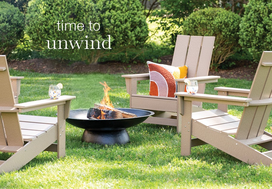 Image of Aria Adirondack Chair Set with Zen Firepit - time to unwind