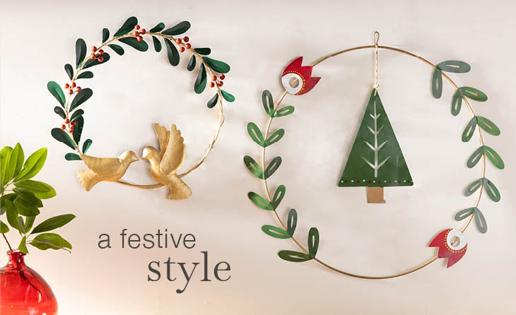 Image of Dove & Olive Branch Wreath, Whimsical Metal Tree & Tulip Wreath - a festive style