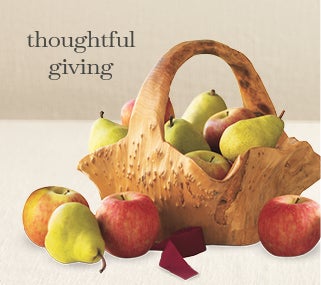 Image of Organic Fruit in Root Basket. thoughtful giving