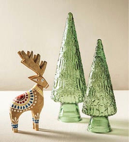 Image of Hand-carved Mango Wood Reindeer and Recycled Glass Holiday Tree Collection