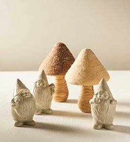 Image of Ceramic Gnomes and Wood and Felted Wool Mushrooms