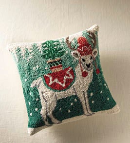 Image of Decked Out Llama Hand-Hooked Wool Pillow