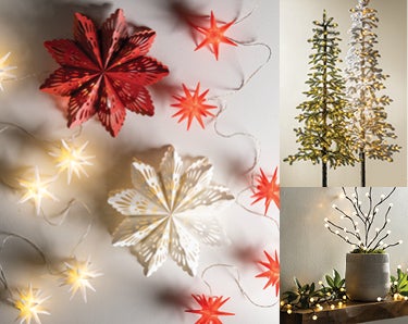 A collage of holiday lighting items