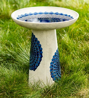 Image of Image of Ceramic Blue Tile Birdbath. BIRDS