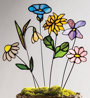 Image of Handcrafted Stained Glass Flower Stakes. FLORAL ITEMS