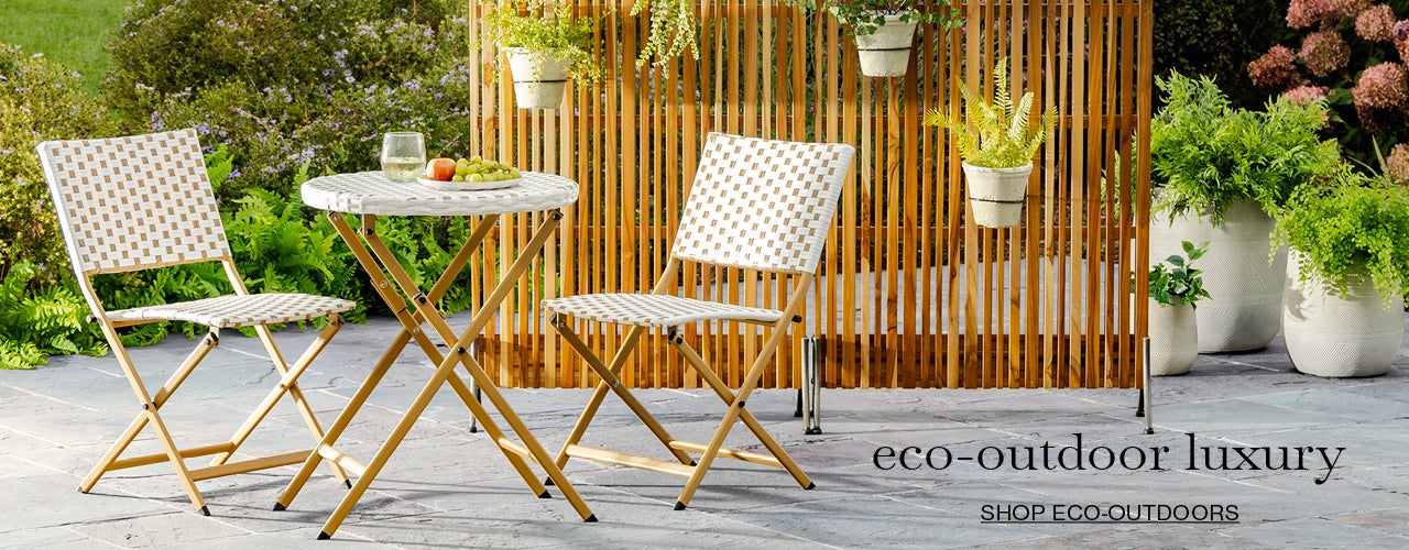 image of Modern All-Weather Cali Bistro Set of 3 on deck by pool. Inspired by nature, crafted with European elegance. SHOP OUTDOOR FURNITURE