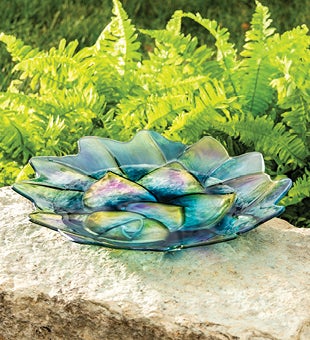 Image of Succulent-Shaped Glass Bird Bath