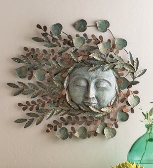 Image of Metal Leaf Sun Face Wall Art