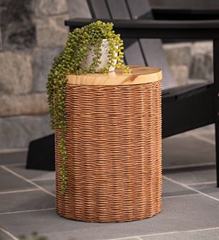 Image of Faux Wicker Concrete Storage Side Table