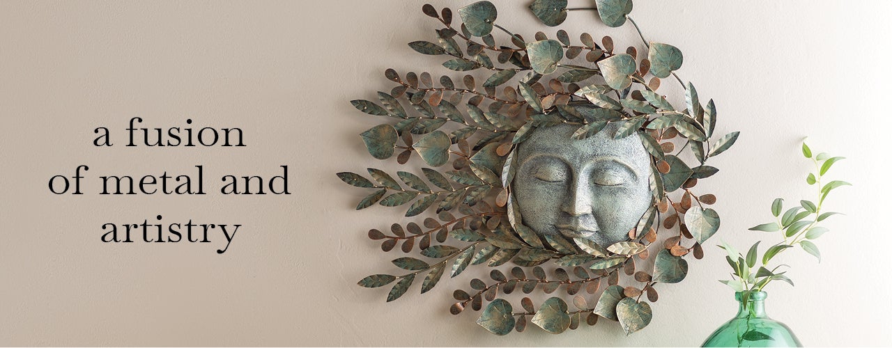 Image metal leaf sun face wall art. a fusion of metal and artistry