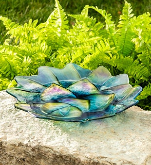 Image of Succulent-Shaped Glass Bird Bath