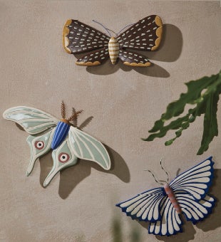 Image of Large-Scale Ceramic Sculpted Moth Wall Art, Set of 2