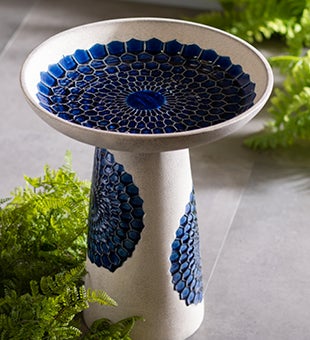Image of Ceramic Blue Tile Birdbath