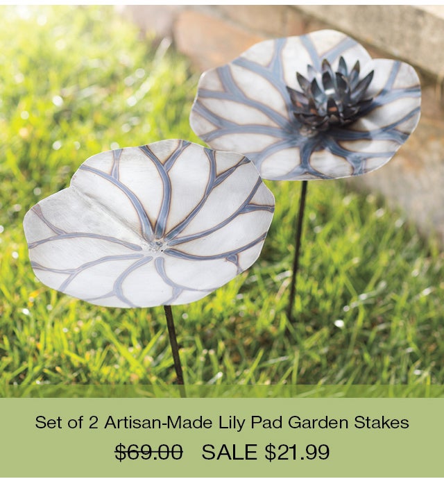 Set of 2 Artisan-Made Lily Pad Garden Stakes