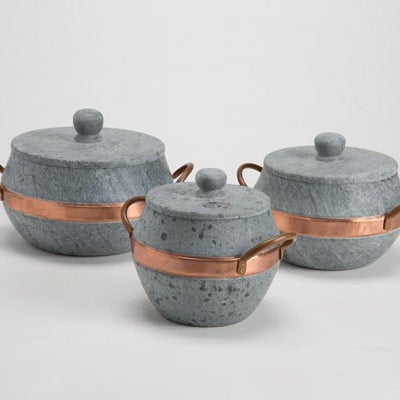set of three soapstone pots
