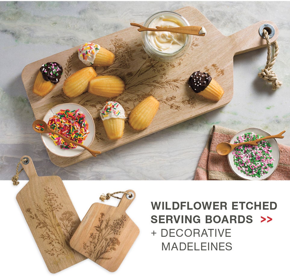 Wildflower etched serving boards + Decorative Madeleines