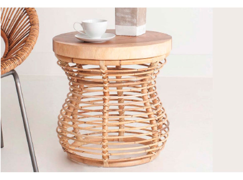 Rattan And Wood Side Table