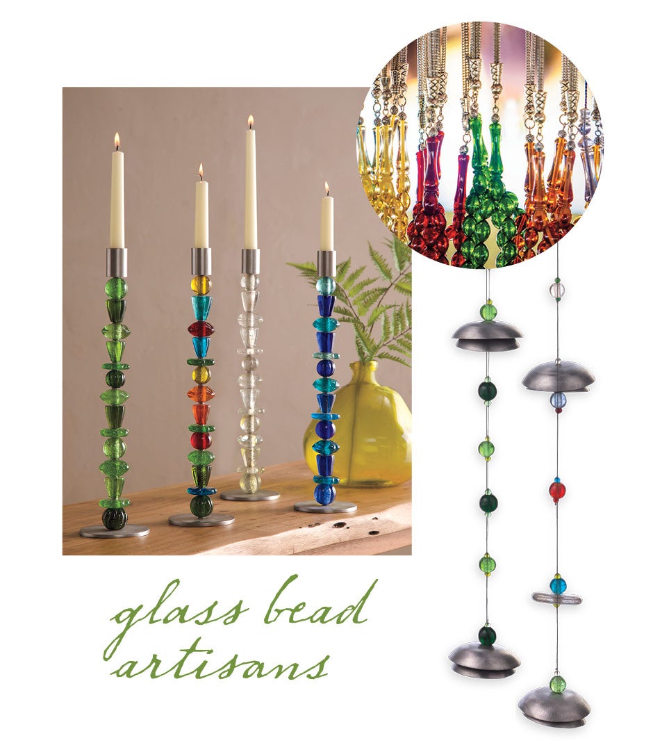 glass bead artisans; candle sticks