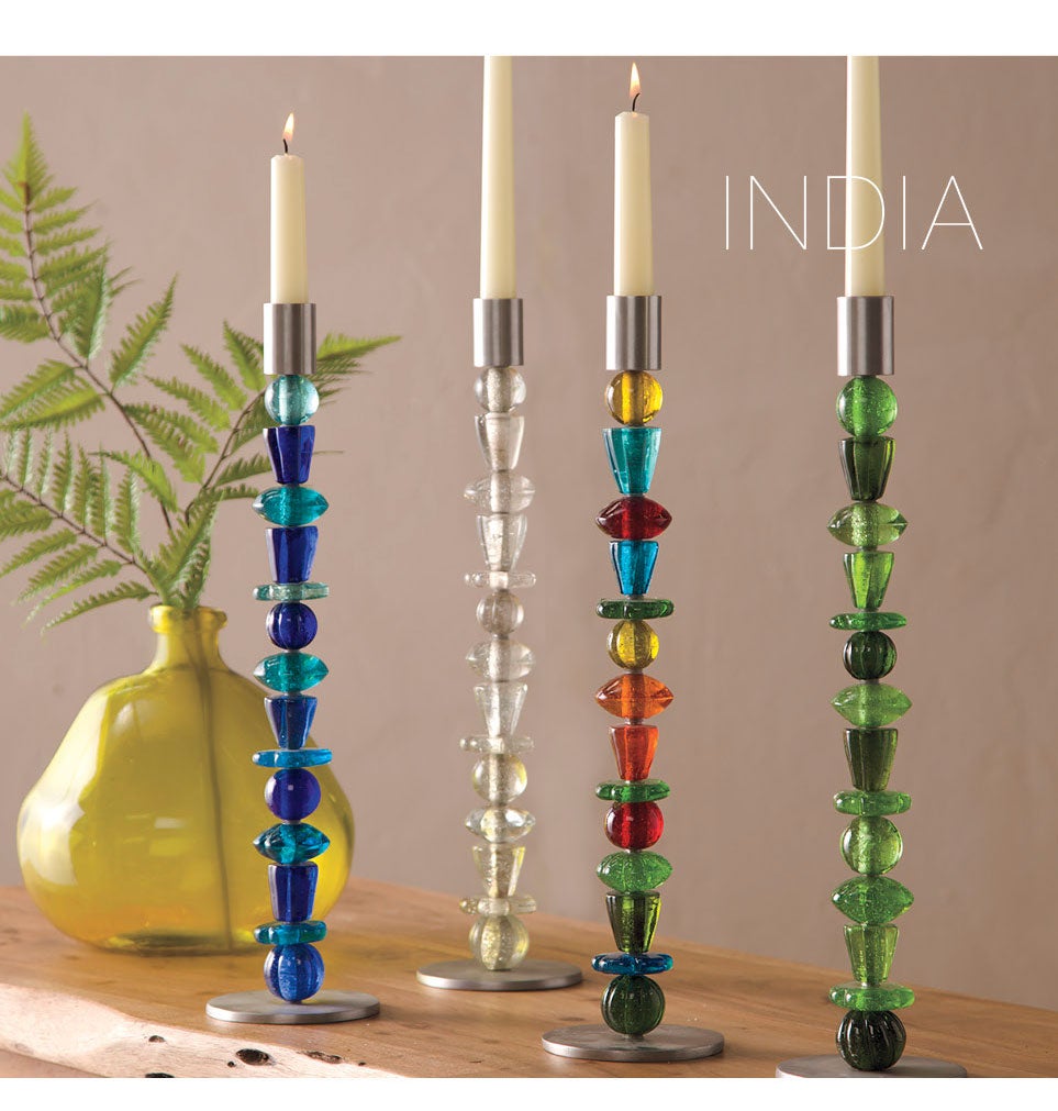 india made Recycled Glass Beaded Candlesticks