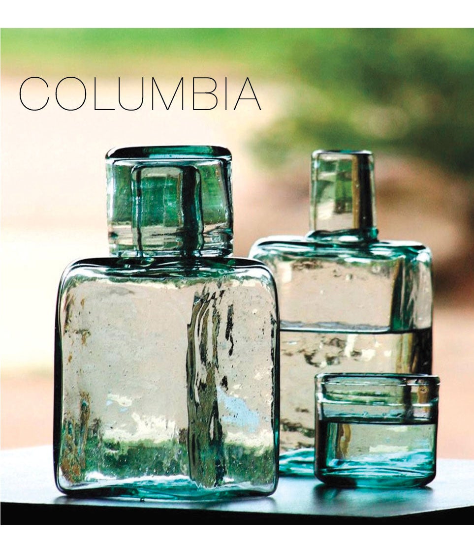 Columbia made Recycled Glass Bedside Water Carafe and Drinking Glass Set
