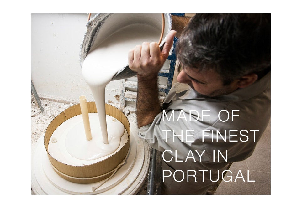 artisan pouring clay in mold. made of the finest clay in portugal